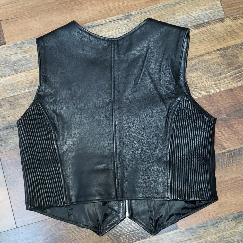 Interstate Leather Black Zipper Closure Moto Vest, Size XXL